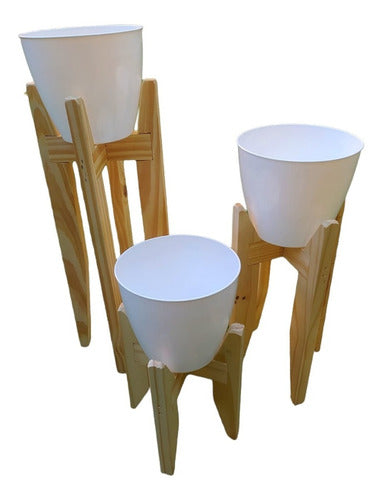 Nordic Plant Stands Set of 3 + 3 Bright White Matte Pots Size 18 1