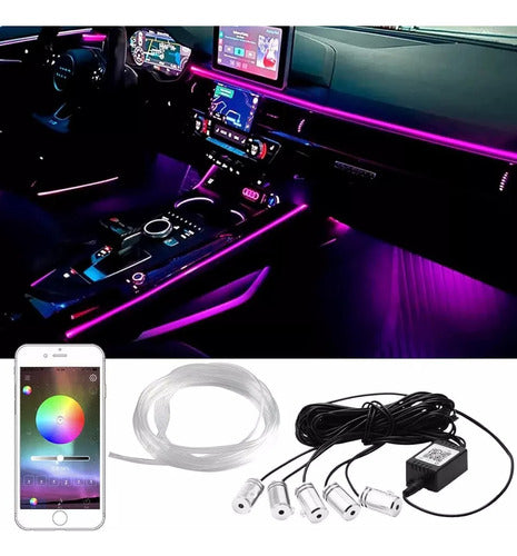 RGB LED Strip Fiber Optic Interior Car Kit Bluetooth 6m 1