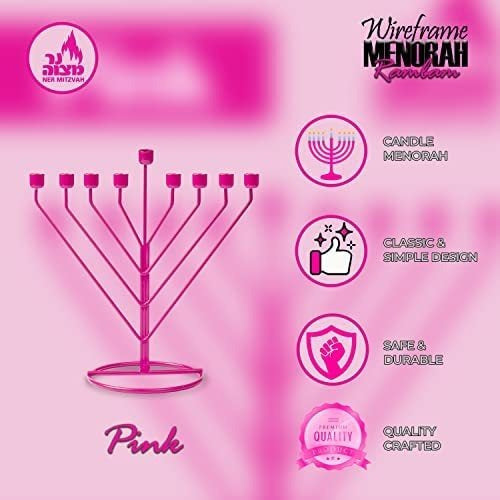 Ner Mitzvah Hanukkah Menorah - Fits All Standard Chanukah Candles - Sleek Pink V-Shaped Design 2