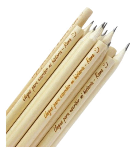 One Express 30 Natural Wood Black Pencils Laser Engraved or Printed 3