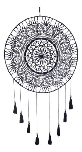 Vishwa Tejidos Atrapasueños Mandala Grande 60cm Negro Blanco Tejido Crochet 2