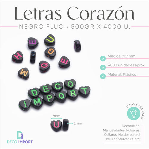 Deco Import Letras Corazon Negro Fluo 7x7mm-bolson 500gr 4000 U 1