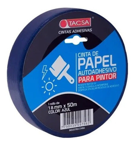 Tacsa Cinta De Papel Azul Adhesiva 18mm X 50mts 0