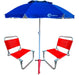 Set of 2 Reinforced Aluminum Beach Chairs 90kg + Super Strong 2m Umbrella 18