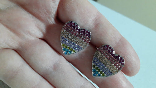 Imported Heart-Shaped Earrings with Multicolored Crystals 2