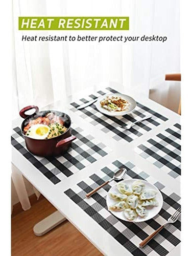 Syntus Individual Table Mats, White and Black, Woven Vinyl 1