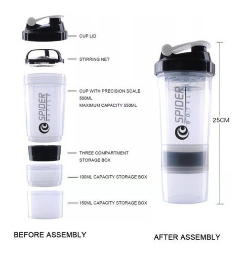 Vaso Mezclador Shaker Para Proteína Y Pastillero 3 En 1 4