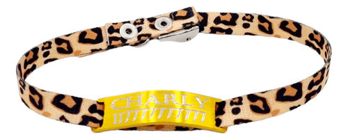 Golden Cat Tag + 1cm Animal Print Collar Set 0