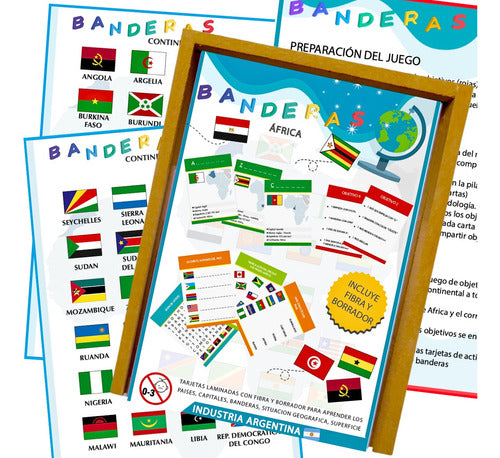 Pajaro Carpintero Juego Tarjetas Banderas Del Mundo Continente Africa Niños 0