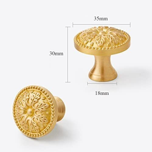 Myxekllo Brass Cabinet Round Knobs, 2 Pack Gold Euro Style Cabinet Knob Dresser Drawer Modern Dresser Drawer Knobs 4