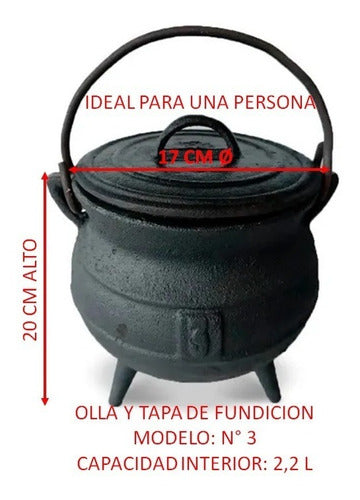 RM Churrasqueras Cast Iron Cauldron Pot with Lid - 3 Liters 1