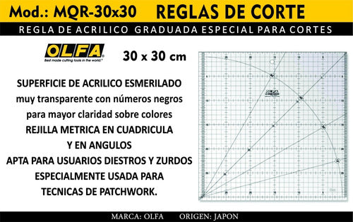 Olfa Regla De Corte Mqr 30x30cm Patchwork Japon 1