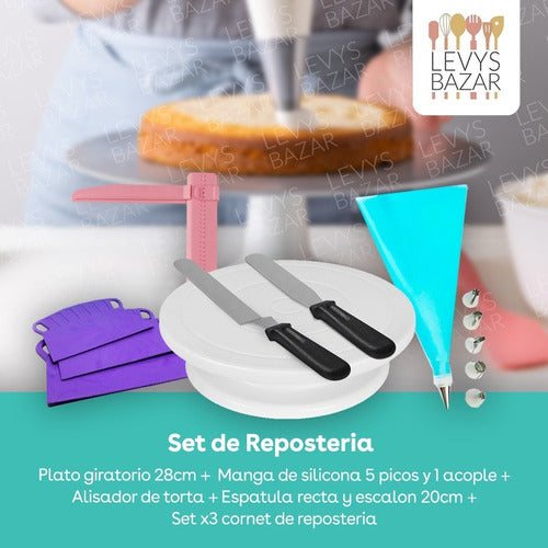 Set Reposteria Plato Giratorio Pie 2 Espatulas Manga Picos 1