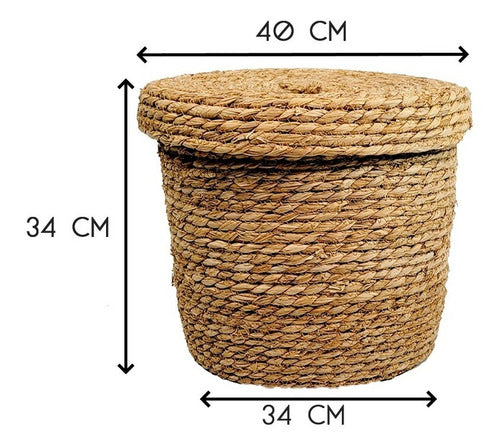 Round Wicker and Jute Seagrass Basket with Large Lid 1