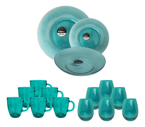 Decoglass Juego Vajilla 30 Piezas Platos Vasos Tazas Vidrio Color Tras 1