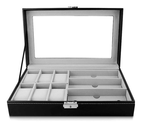 Estuche Caja En Ecocuero Para 6 Relojes Y 3 Lentes 0