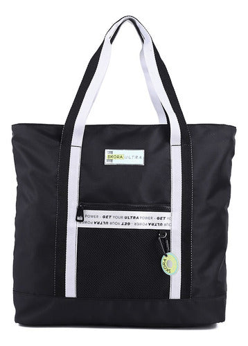 Skora Bolso Shopper Bs As Ultra Negro Bolsillo Mesh Y Llaver 0