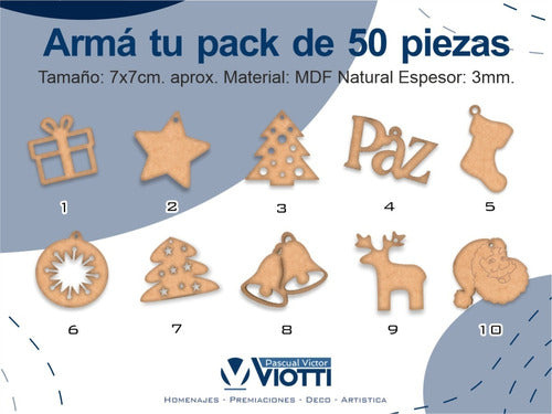 PASCUAL VICTOR VIOTTI Adornos Navidad Mdf Figuras Pack De 50 Unid. Simple 7