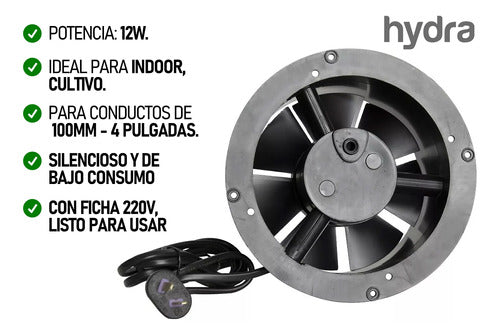 Extractor Ventilacion 4 PuLG Hydra P/ Conducto 100mm Indoor 1