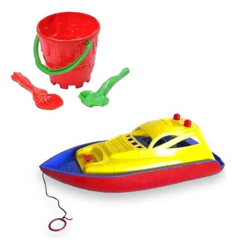 YUYU Lancha Barco + Balde Acc Bote Infantil Pileta Playa Grande 0