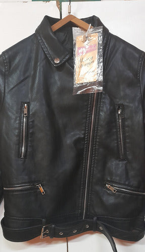 Young Desing Black Eco-Leather Women's Fitted Cross Front Jacket 4