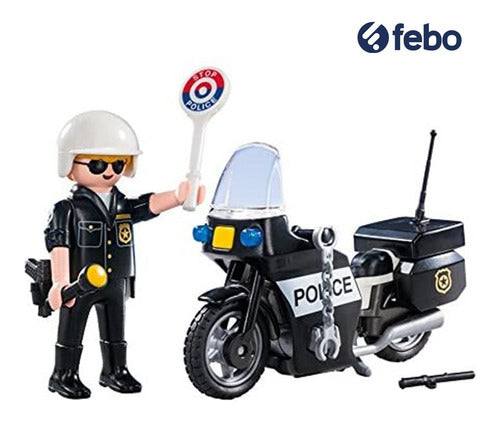 Playmobil Maletín Policia City Action Figura Y Moto Febo 3