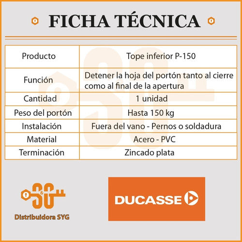 Tope Inferior Ducasse P150 Acero Portón Corredizo Automático 1