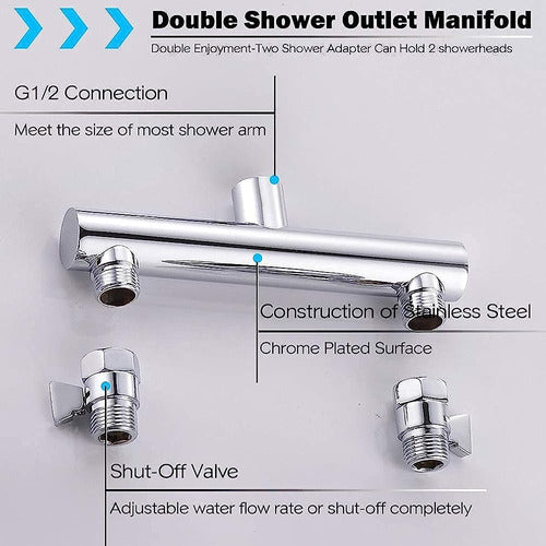 Kaphome Double Shower Head with Shut-off Valves 3