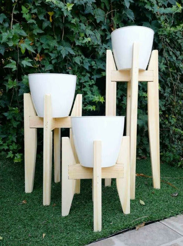 Nordic Plant Stands Set of 3 + 3 Bright White Matte Pots Size 18 6