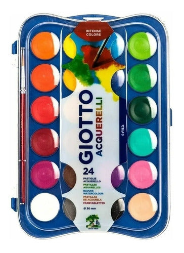 Giotto Watercolors Tray X 24 Colors + Brush + Gift Book 1