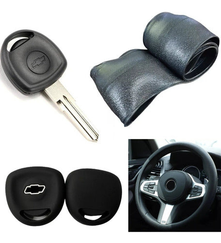 Cubre Volante + Funda Llave Silicona Chevrolet Corsa Negro 0