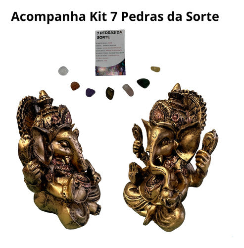 Estátua Lorde Ganesha Com Kit Pedras Da Sorte Fortuna 4