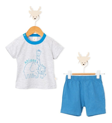 Naranjo Conjunto Bebe Remera Y Short En Algodon Estampa Jirafa 0