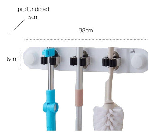 Soporte Porta Escoba Escobillón Colgante Mopa Triple Btx 3