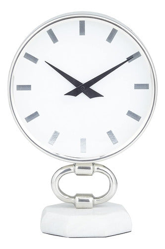 Deco 79 Stainless Steel Clock with Marble Base, 8 x 5 0