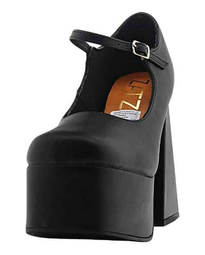 Zatz Ladies Black Leather Platform Shoes with Buckle 2