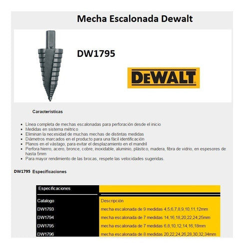 Mecha Escalonada 6 A 18mm 7 Medidas Dewalt Dw1795 Zona Norte 1