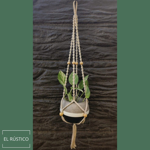 Handmade Macrame Hanging Plant Holder with Wooden Beads 1