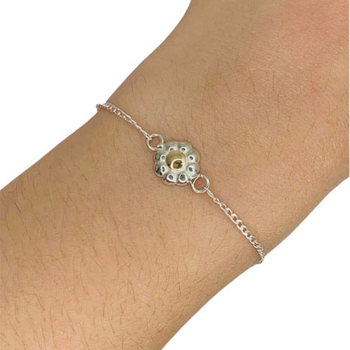 Mashoka Joyas BS AS Gourmet Bracelet with Magnolia Flower Charm in Silver and Gold Ps 353 0