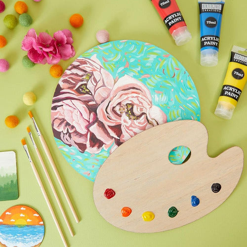 Bright Creations Oval Wooden Painting Palette Kit with Brushes and Tubes 1