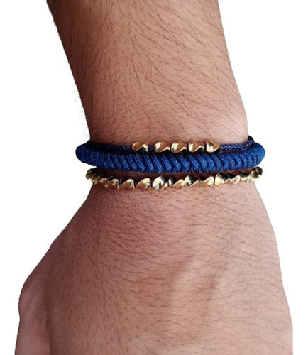 Burdah Unisex Blue Bracelet with Golden Beads Princess Cut 0