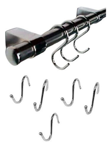 Emax Chrome Metal Rod with Fixation Accessories 80 Cm Long + 5 Hooks 0