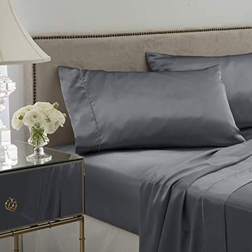 Seduction Twin Satin Sheet Set, Silver 1