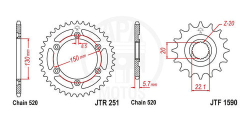 JT Enduro 520 - 50/13 Crown and Sprocket for Yamaha WR 250 1