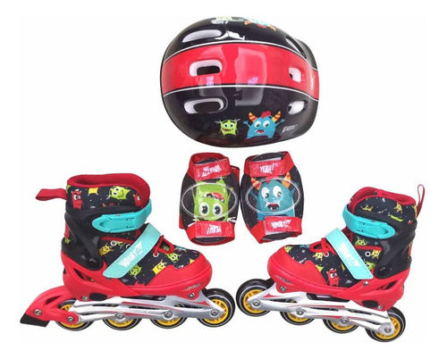 Aguantelacuerva Adjustable Roller Skates for Kids Size 32 to 36 + Safety Gear 0