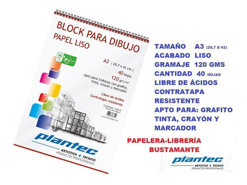 Plantec Block Para Dibujo A3 120 Gms Liso 40 Hojas C Espiral 1