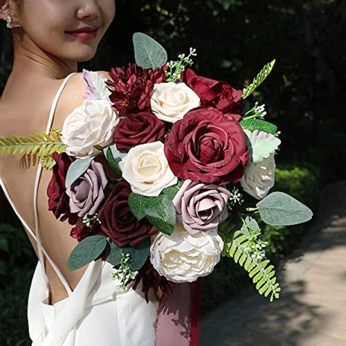 Ponatia Burgundy Artificial Flowers, Wedding Flower Combo Pack 1