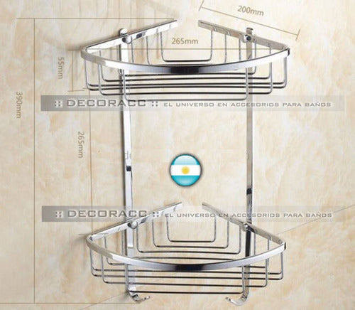 Corner Double Shelf with Hooks for Bathroom Shower Box Stainless Steel Quality Decoracc® 1