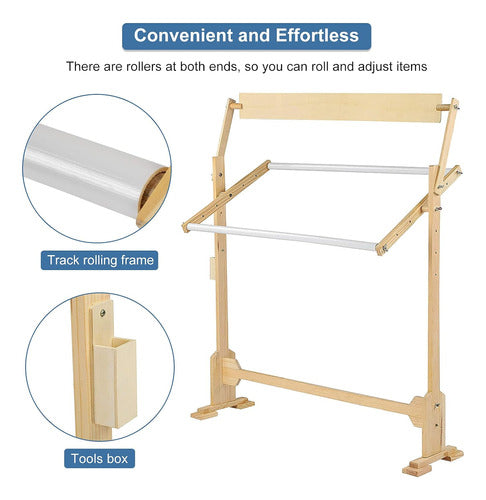 Soporte Plegable De Madera Para Bordado Con Ganchos De 360° 3