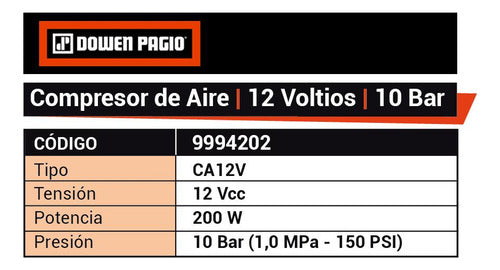 Dowen Pagio Air Compressor 200 W 12 V 9994202 4